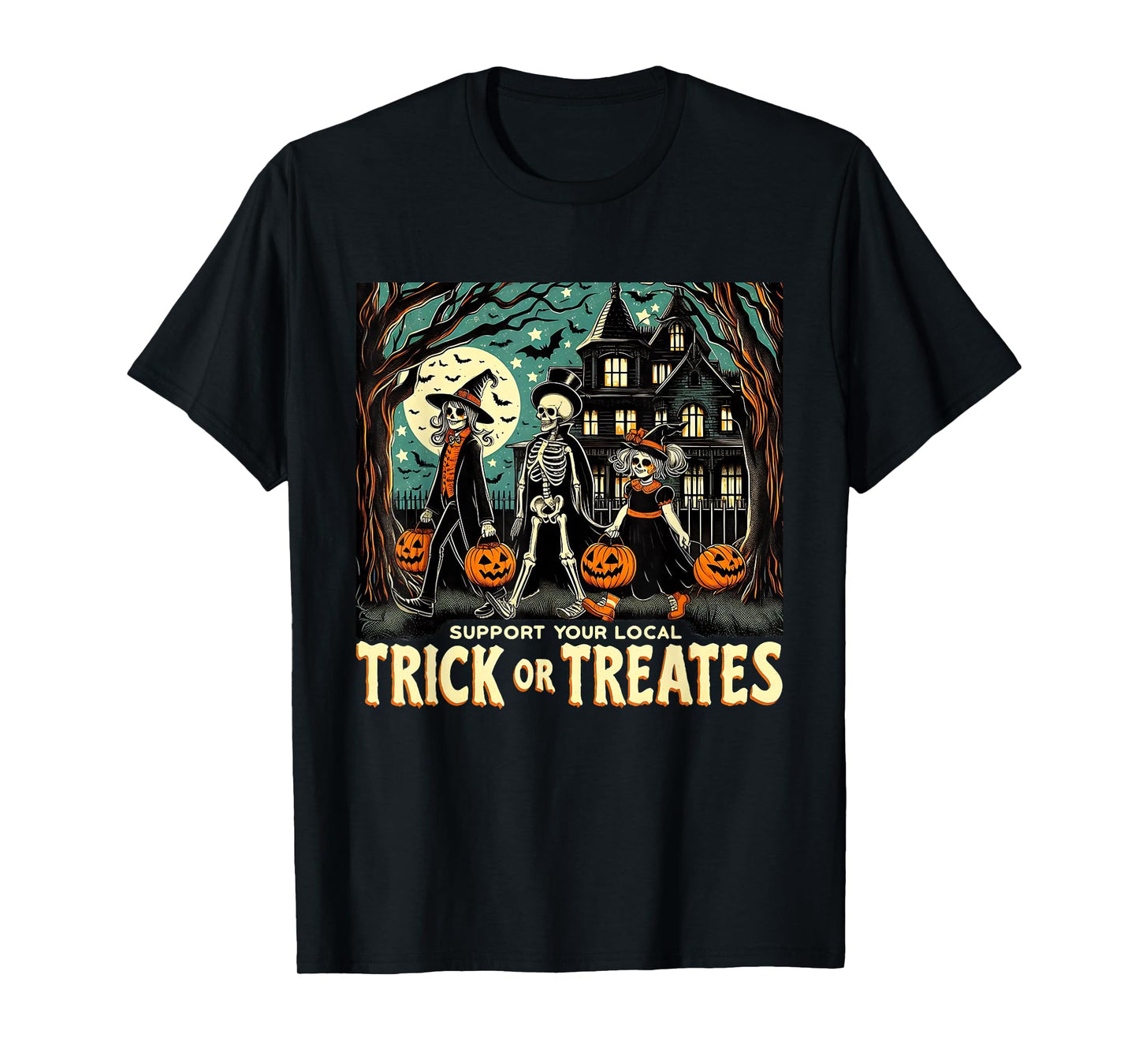Support Local Trick or Treats Retro Halloween Art T-Shirt