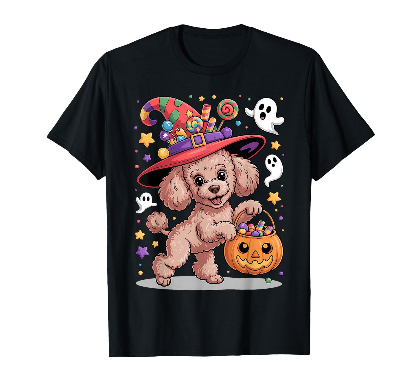 Miniature Poodle Dog Pumpkin Ghost Candy Witch Halloween T-Shirt