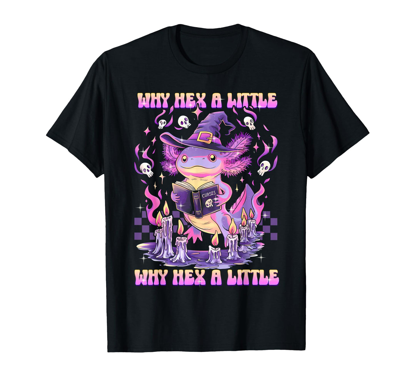 Funny Hexalotl Axolotl Witch Magic Halloween Pun T-Shirt