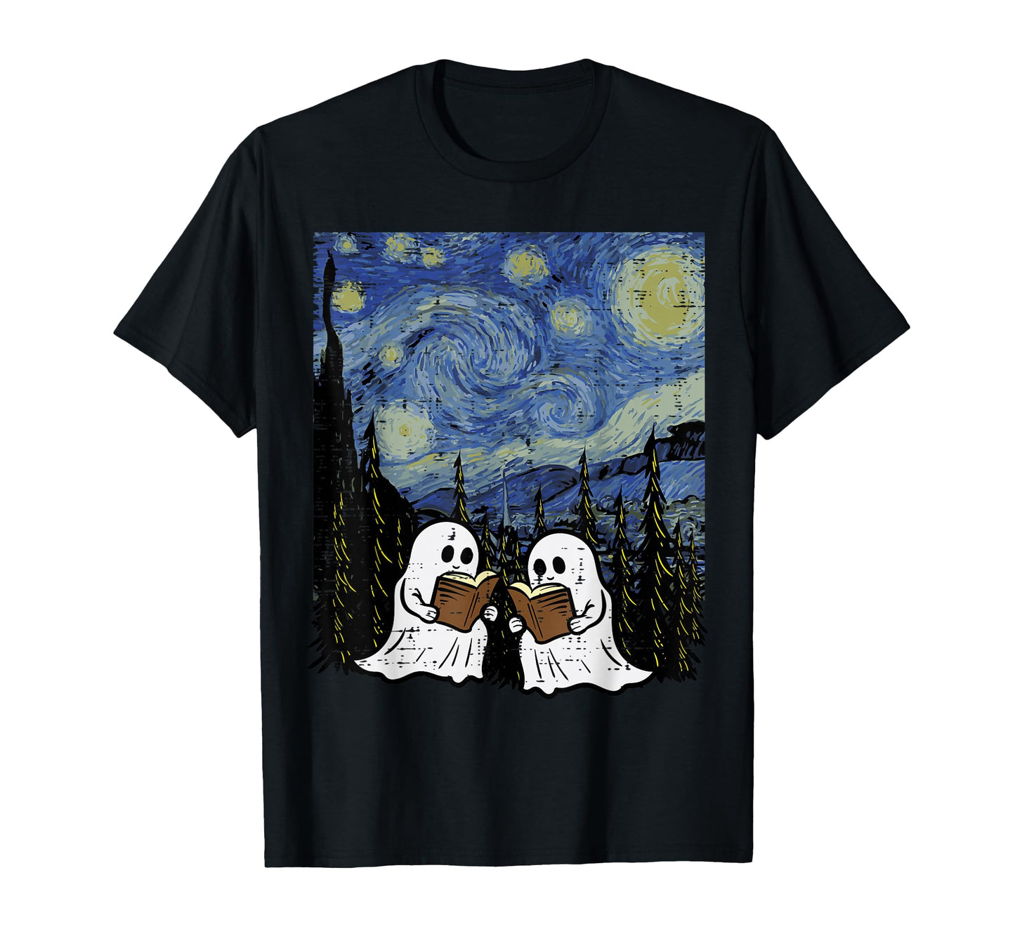 Halloween Ghosts Books Starry Night Costume Men Women Kids T-Shirt