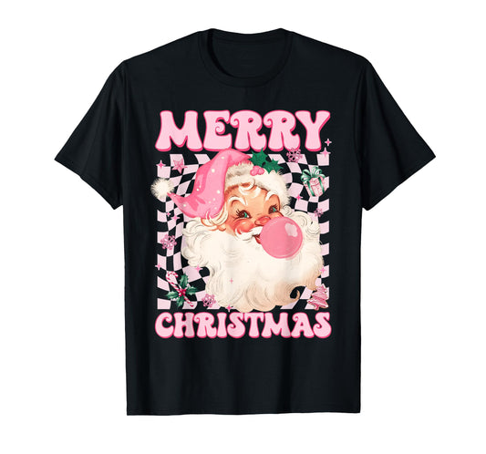 Santa Claus Pink Sunglasses Blowing Bubble Gum Christmas T-Shirt
