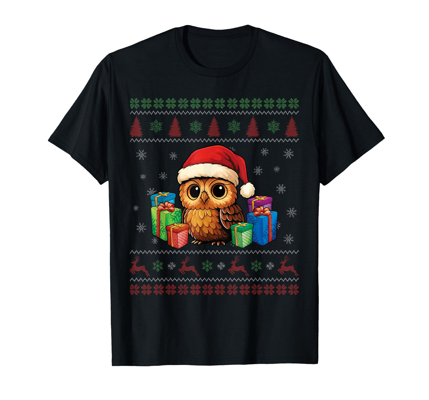 Santa Owl Happy Christmas Funny Ugly Christmas T-Shirt