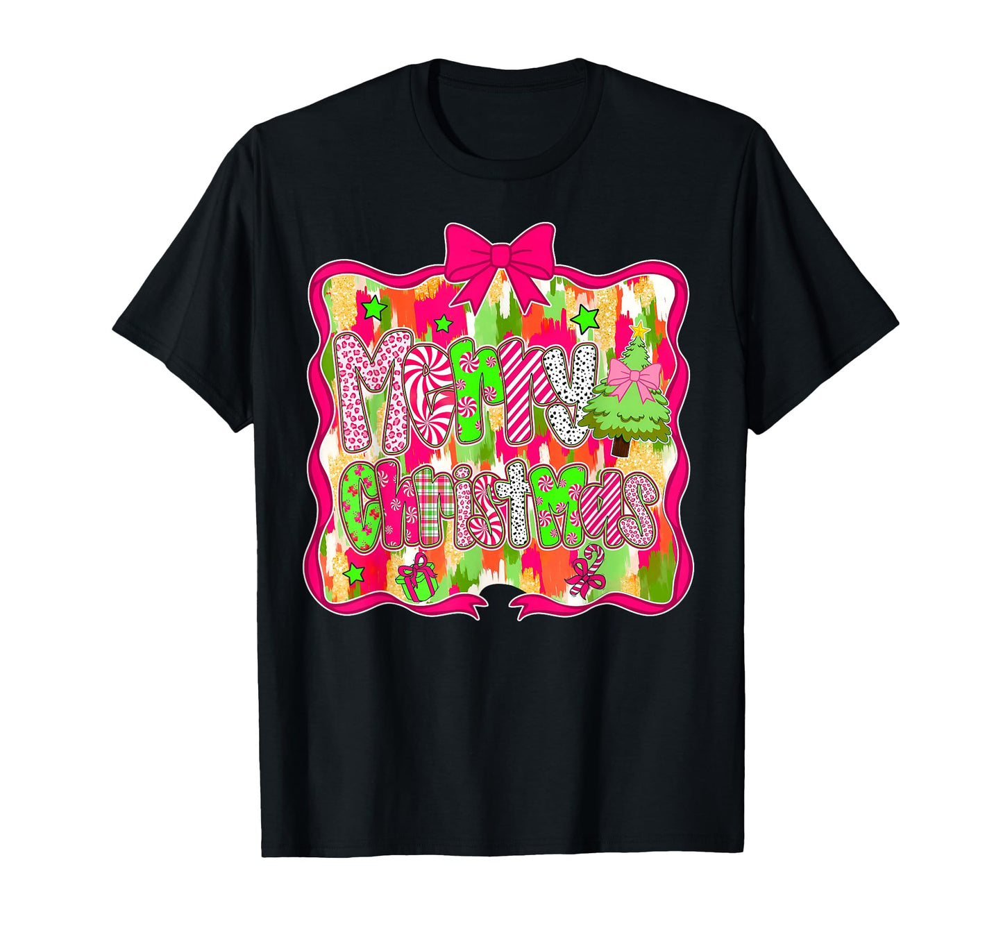 Coquette Bow Merry Christmas Santa Hat Xmas Family Men Women T-Shirt