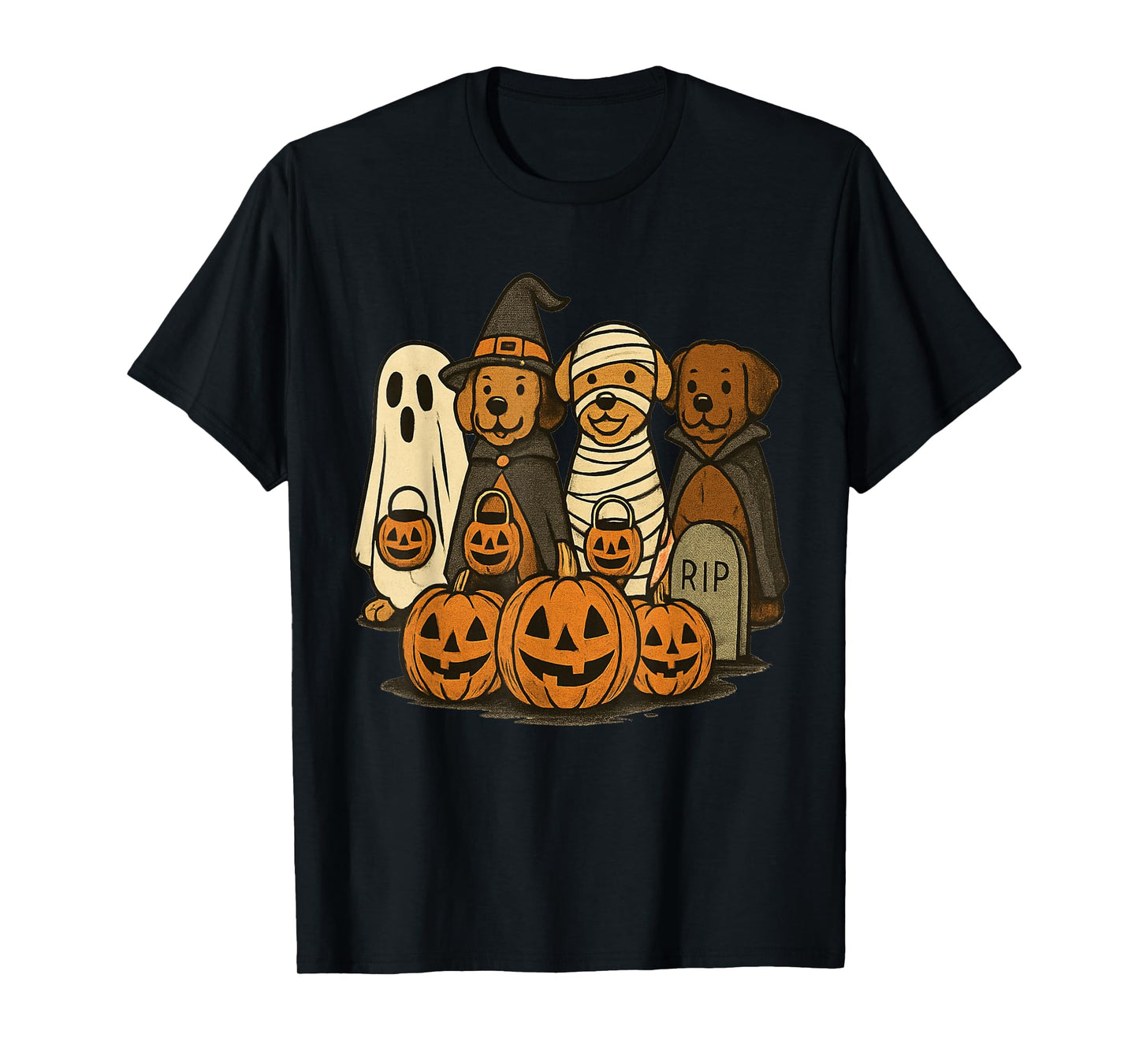 Halloween Dogs in Costumes Pumpkin Squad Cute Spooky Art T-Shirt