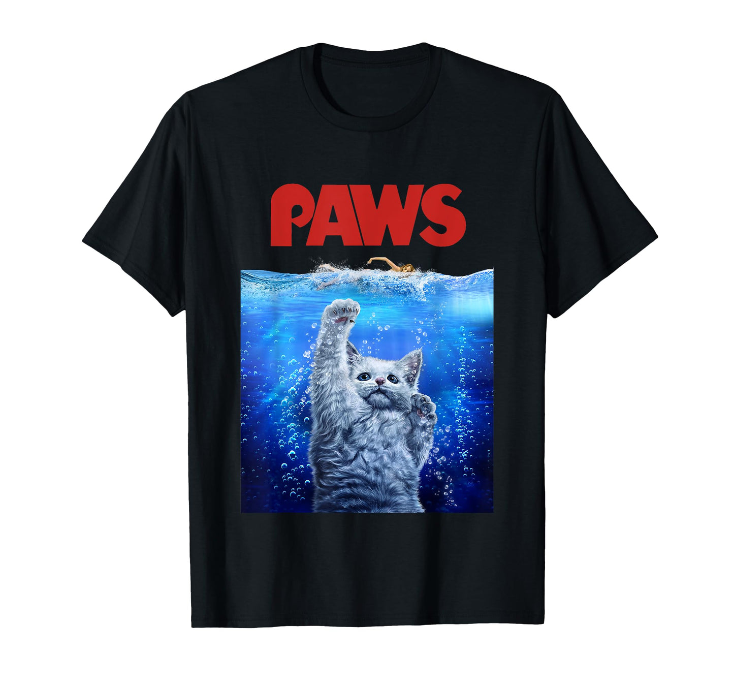 Terrifying Monster White Cat Attack Swimmer Men Women Girls Kids T-Shirt