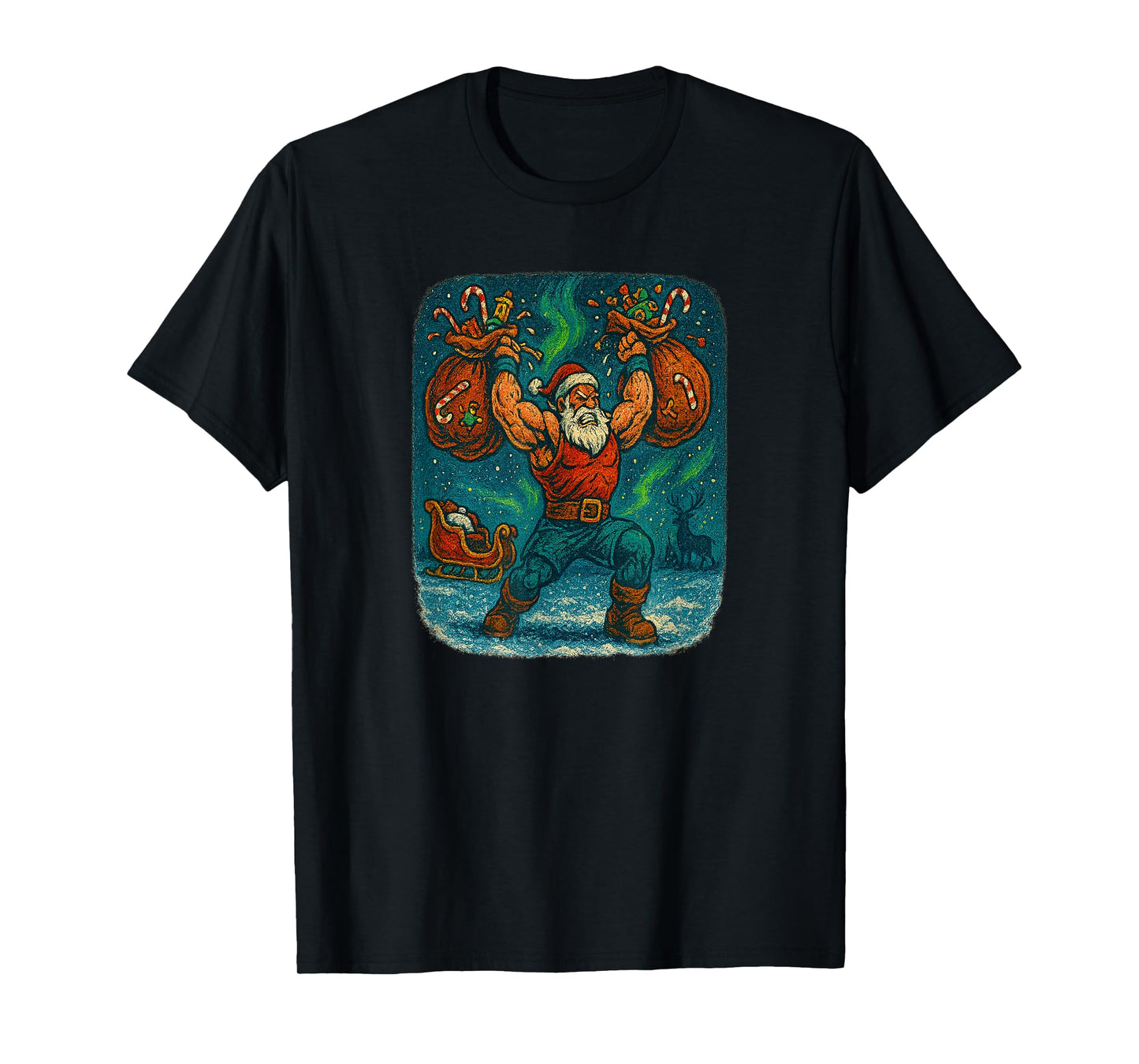 Santa Lifting Weights Funny Gym Santa Powerlifting T-Shirt