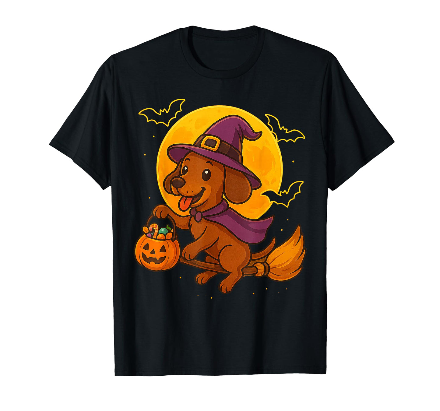 Cute Dachshund Witch Pumpkin Halloween Costume Boys Girls T-Shirt