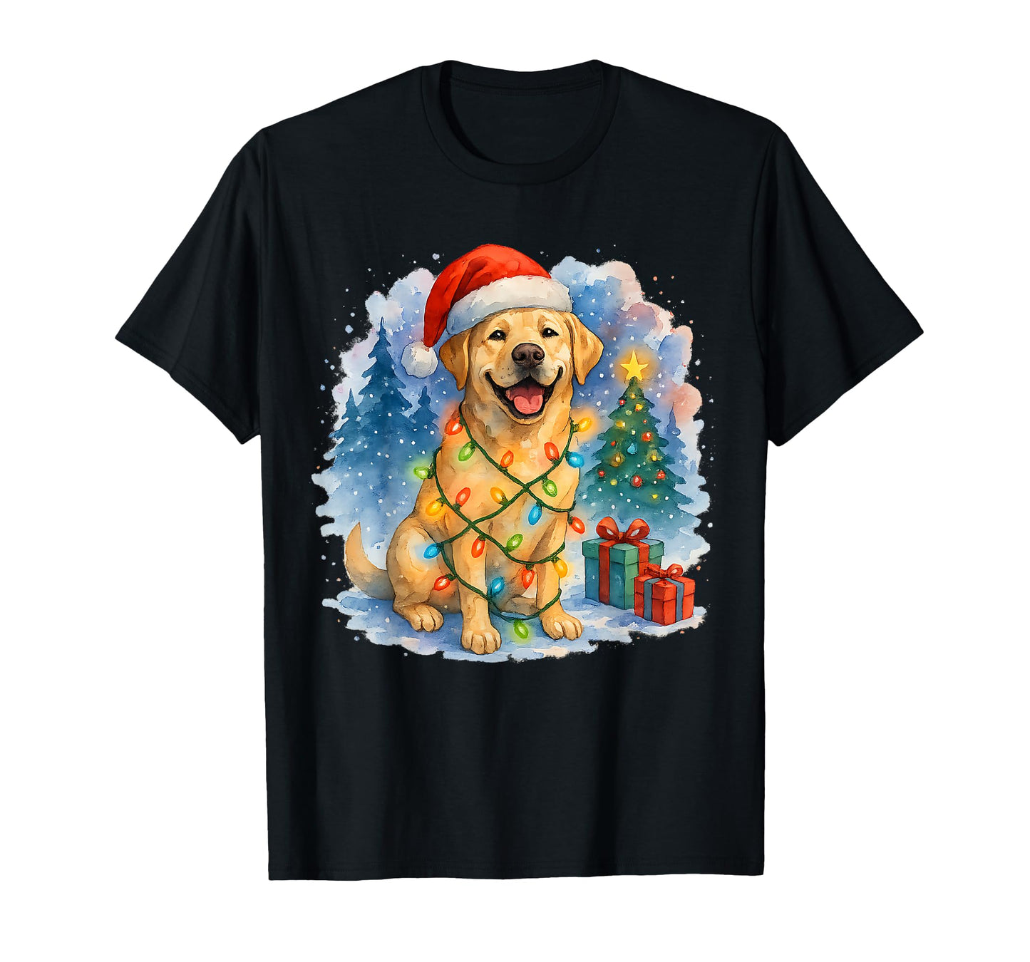 Festive Labrador Retriever Christmas Lights Santa Hat Dog T-Shirt