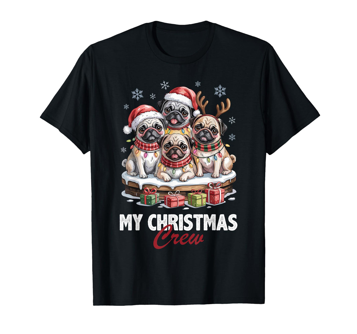Pug Christmas Crew Funny Dog Lovers Holiday Pajama T-Shirt