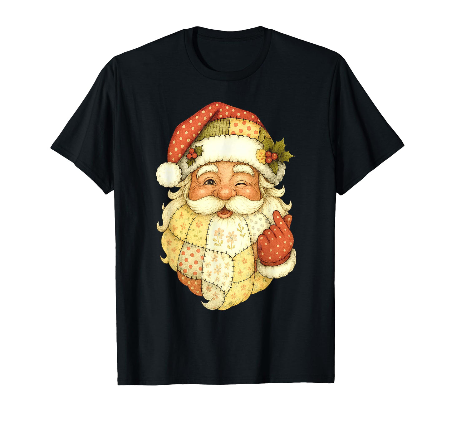 Xmas Patchwork Santa Claus Christmas Funny Mens Womans Kids T-Shirt