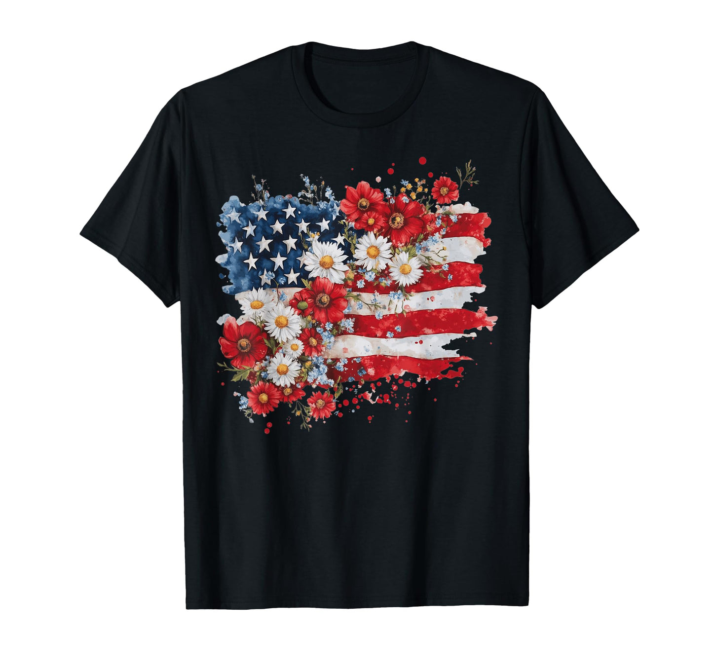 Retro Daisy Flower American Flag Patriotic Women 4th Of July T-Shirt