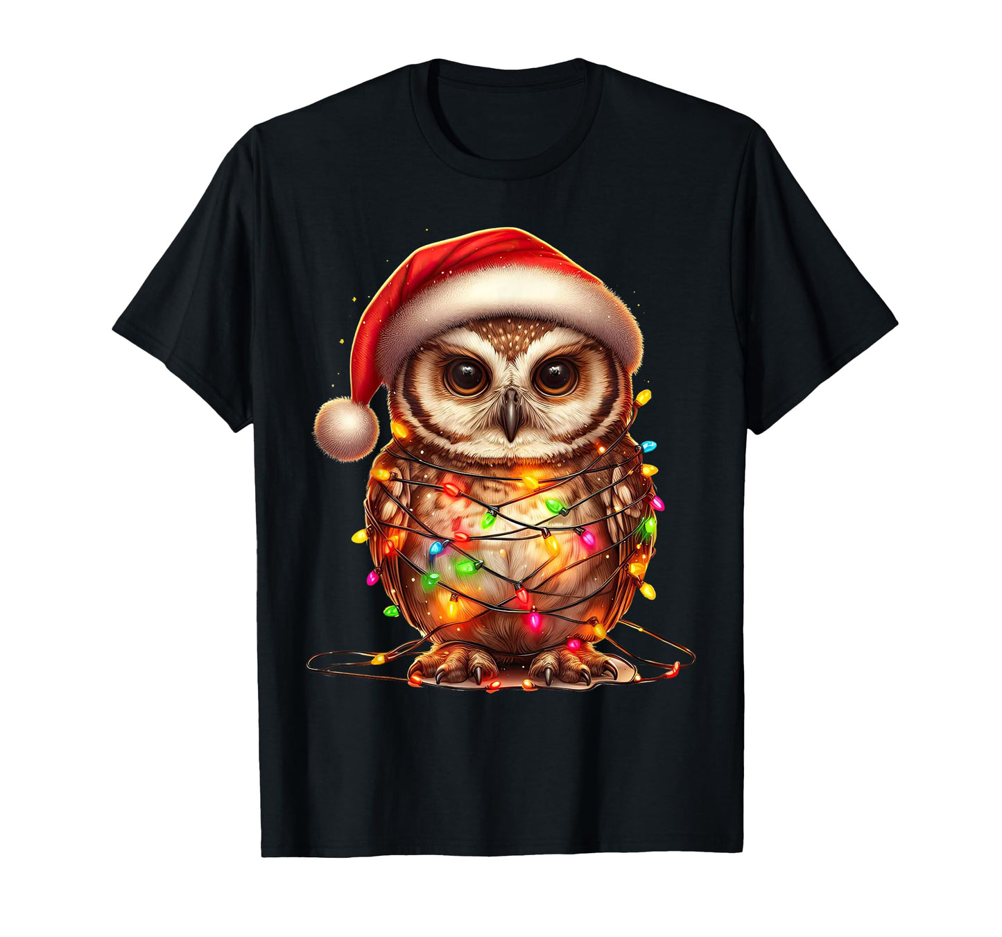 Owl Christmas Lights Funny Santa Hat Merry Xmas T-Shirt