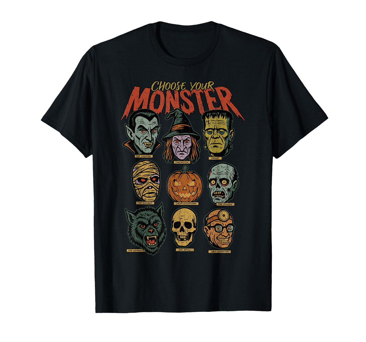 Retro Halloween Monsters Video Game Vampire Witch Pumpkin T-Shirt