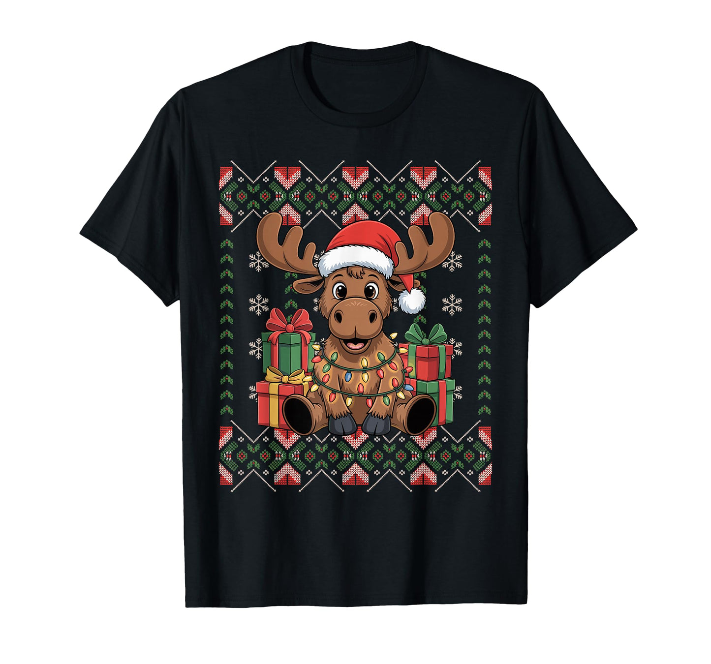 Santa Moose Christmas Ugly Sweater Funny Holiday Pajamas T-Shirt