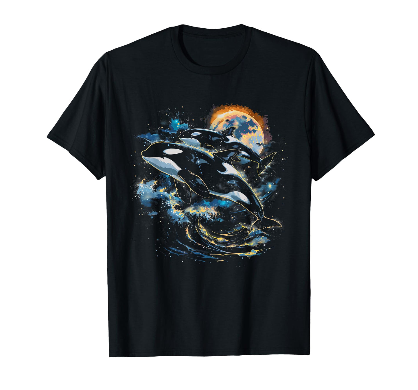 Orca In Space, Planets, Stars, Wall Lovers T-Shirt