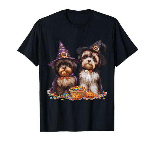 Cute Shih Tzu Dogs Halloween Candy Witch Dog Jack O Lantern T-Shirt