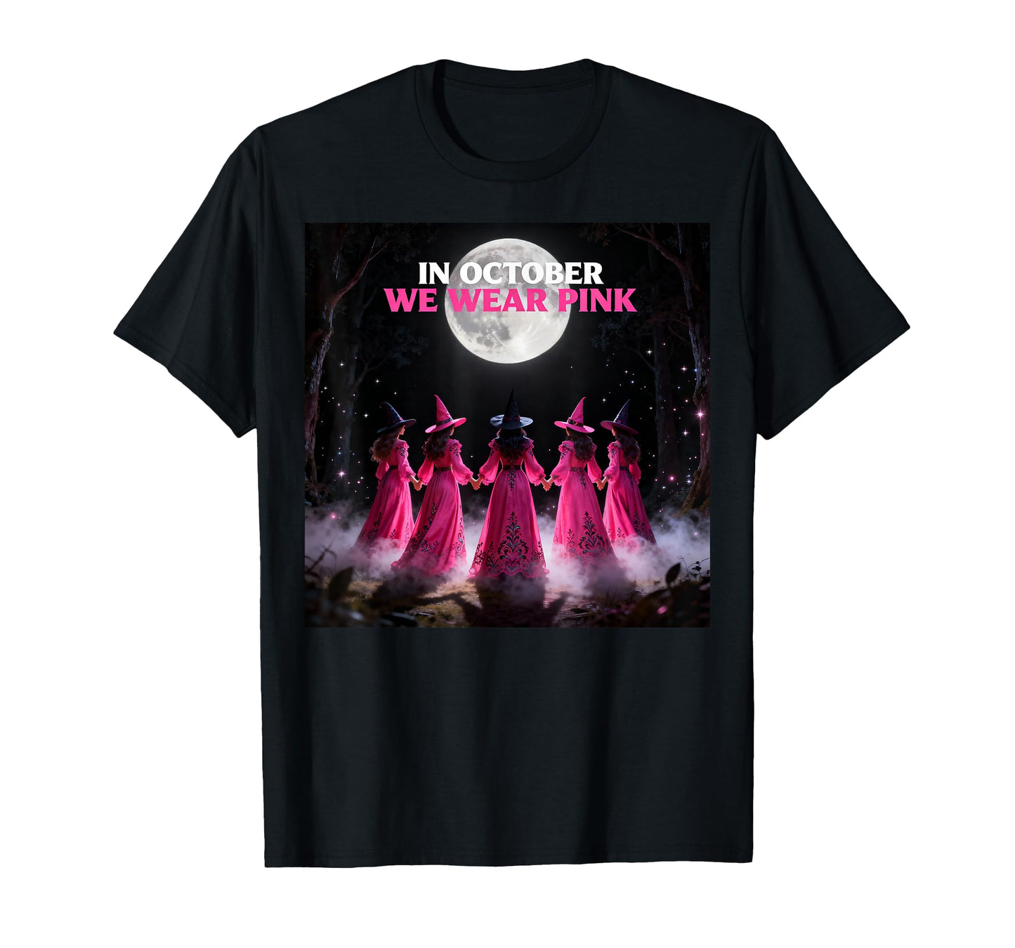 Halloween Breast Cancer Witch in October We Wear Pink T-Shirt