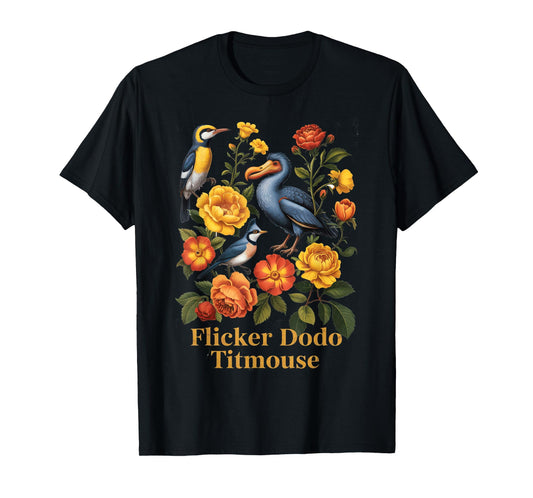 Funny Flicker Dodo Titmouse Vintage Floral Shirt Womens Mens T-Shirt