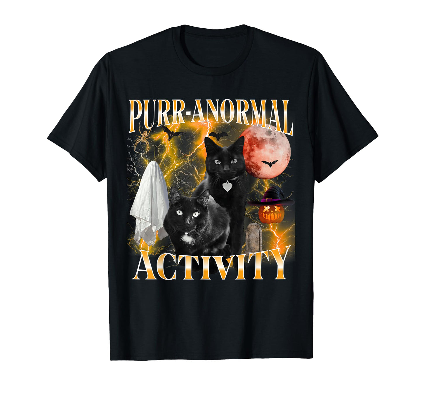 Halloween Black Cat Bootleg Purranormal Activity Ghost T-Shirt
