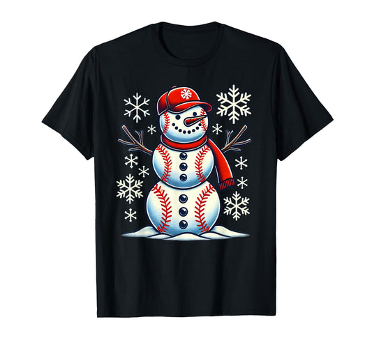 Christmas Baseball Snowman Boys Baseball Christmas Women Men T-Shirt