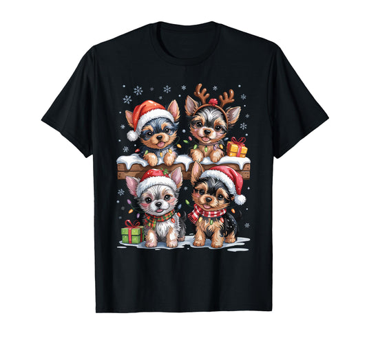 Cute Yorkshire Terrier Christmas Puppies Dog Lovers Holiday T-Shirt