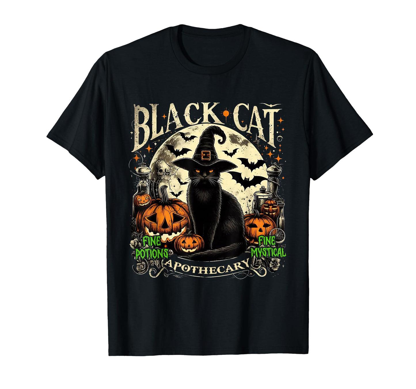 Black Cat Apothecary Vintage Halloween Gothic Art T-Shirt