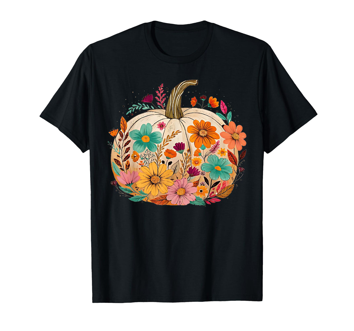 Retro Vintage Boho Pumpkin Floral Halloween Fall Vibes Women T-Shirt