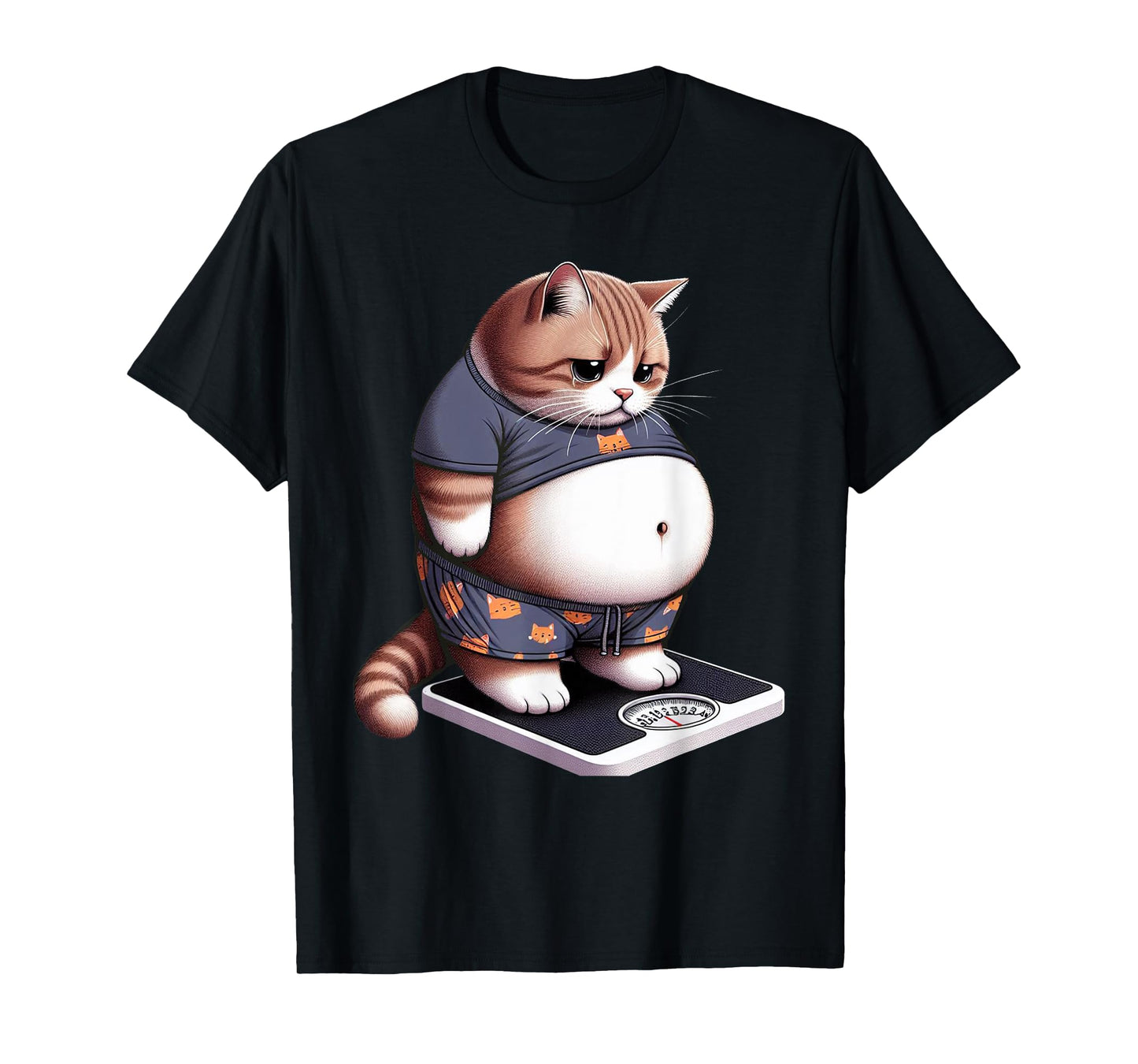 Funny Fat Cat Cute Chubby Kitten T-Shirt, Small, Black