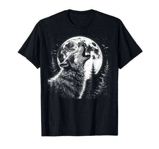 Graphic Tee Wolf Howling Moon Forest Nature Wildlife Animal T-Shirt