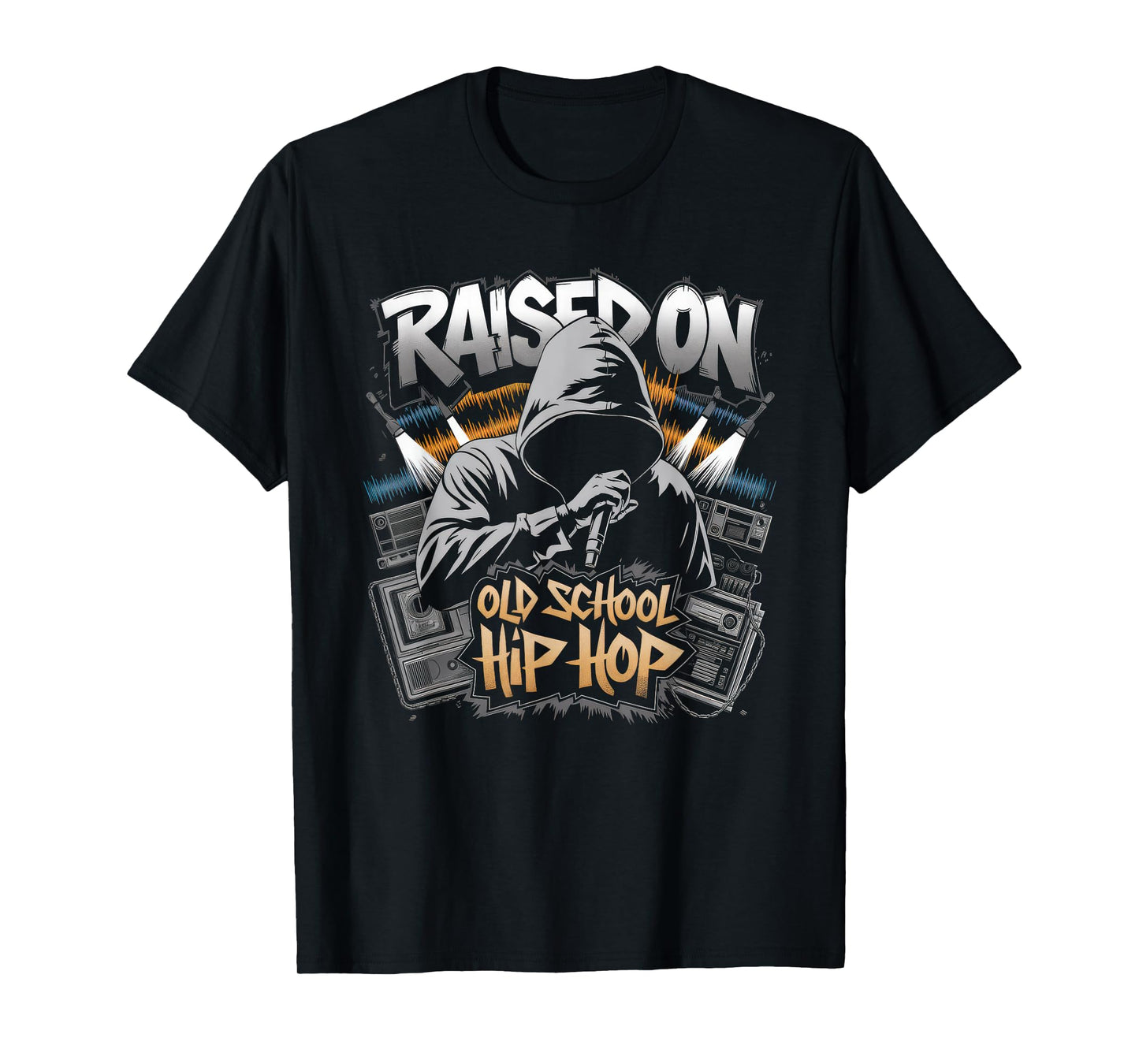 RAISED ON OLD SCHOOL HIP HOP Tshirt Cassette Graffiti Rap T-Shirt
