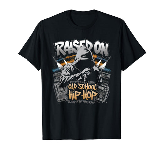 RAISED ON OLD SCHOOL HIP HOP Tshirt Cassette Graffiti Rap T-Shirt