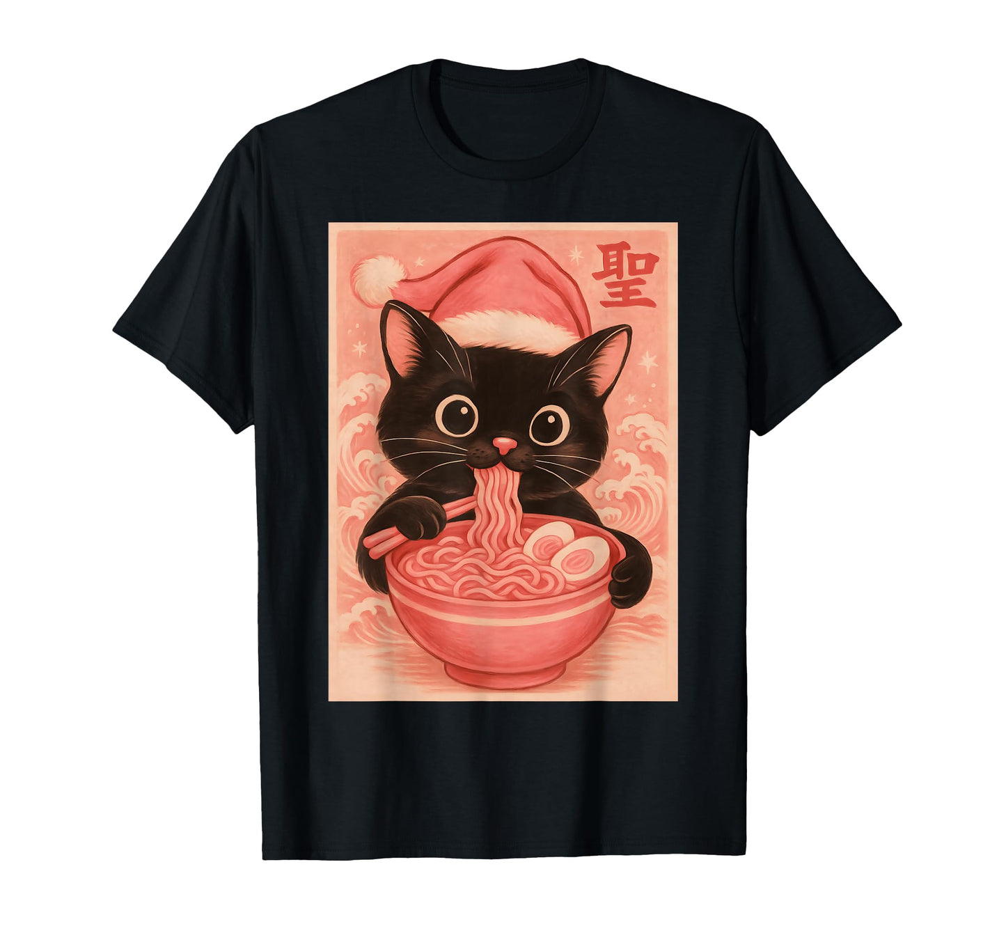 Christmas Cat Pink Santa Kawaii Anime Christmas Ramen Cat T-Shirt