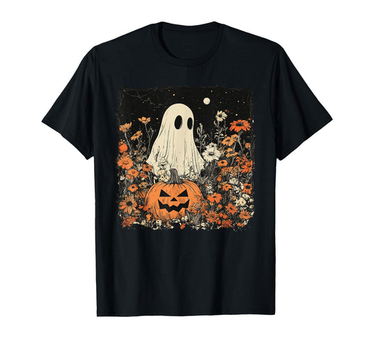 Vintage Floral Ghost Halloween Ghost in the Forest Gothic T-Shirt