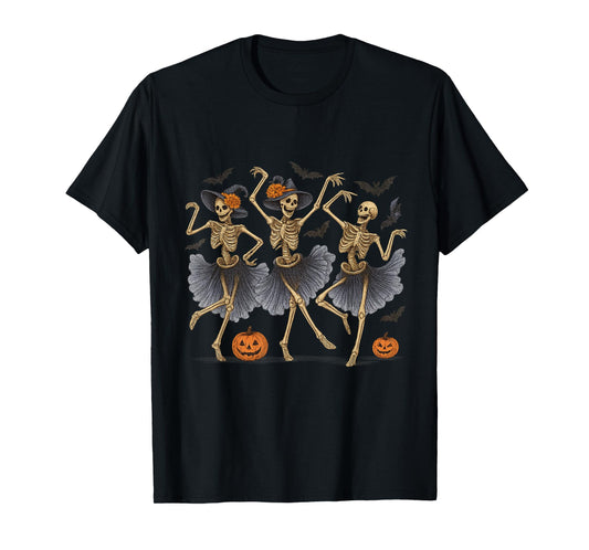 Dancing Skeletons Halloween Witch Hat Funny Costume T-Shirt