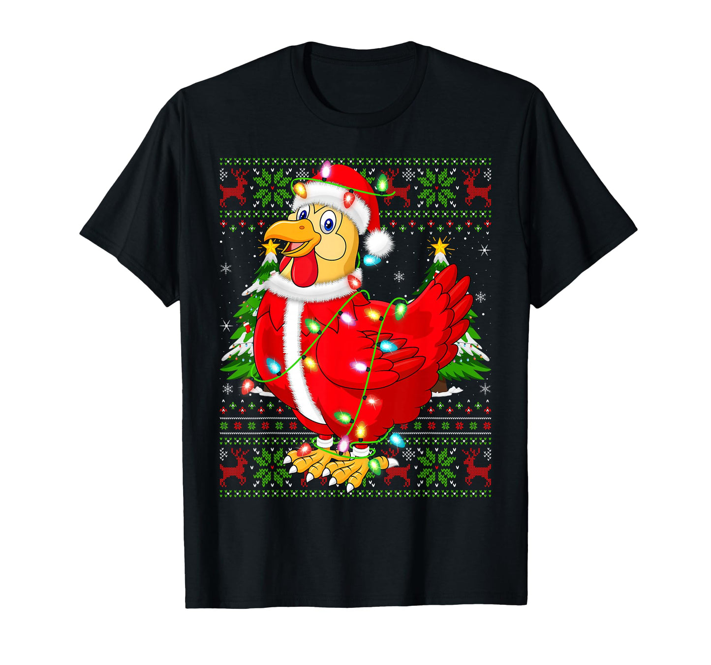 Chicken Christmas Lights Santa Costume Ugly Xmas Sweaters T-Shirt