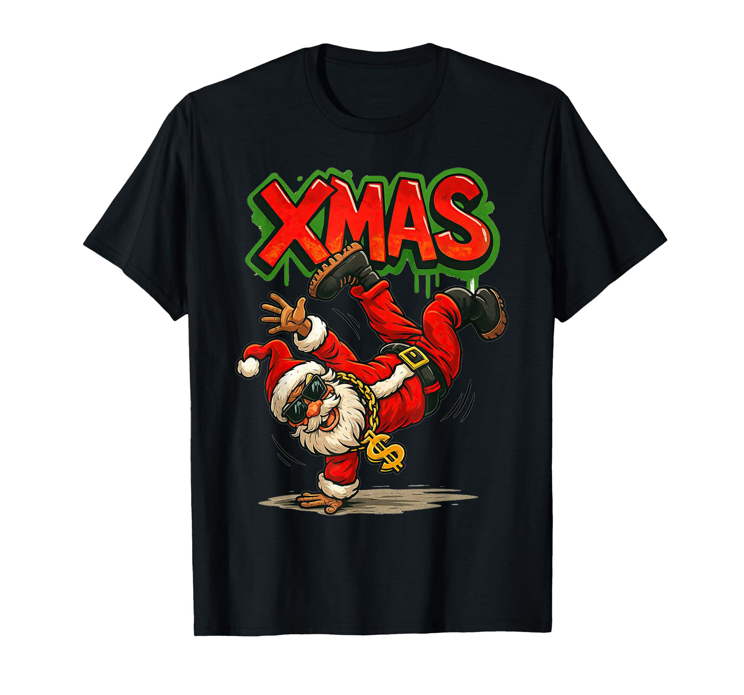 Cool Hiphop Breakdancing Santa Funny Xmas T-Shirt