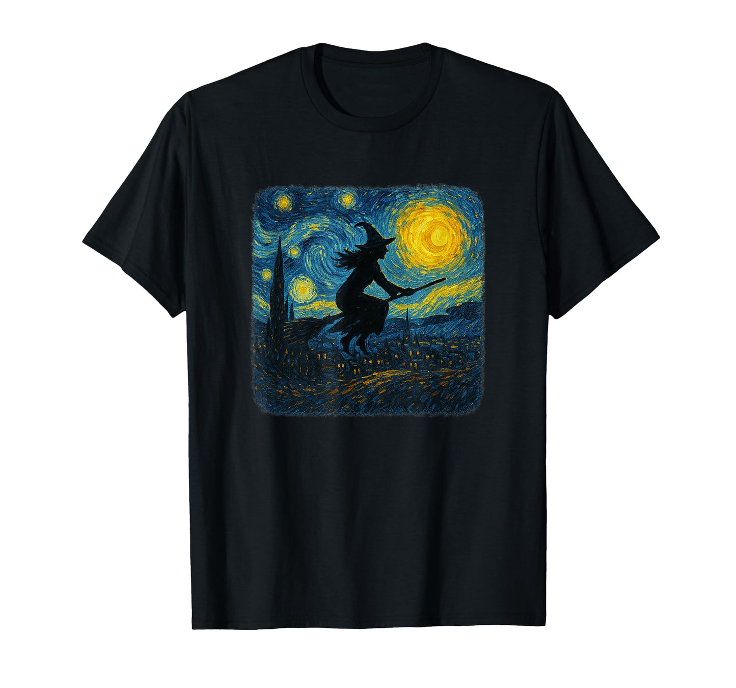 Funny Witch Flying Broomstick Starry Night Halloween T-Shirt