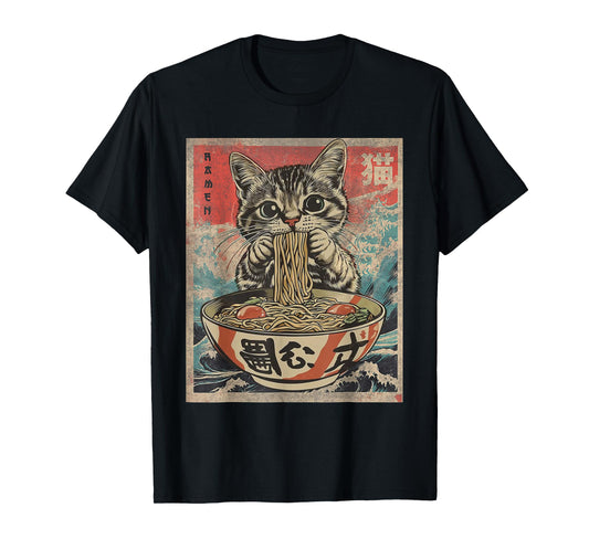 Funny Cat Ramen Noodles Kawaii Anime Manga Japanese Food T-Shirt