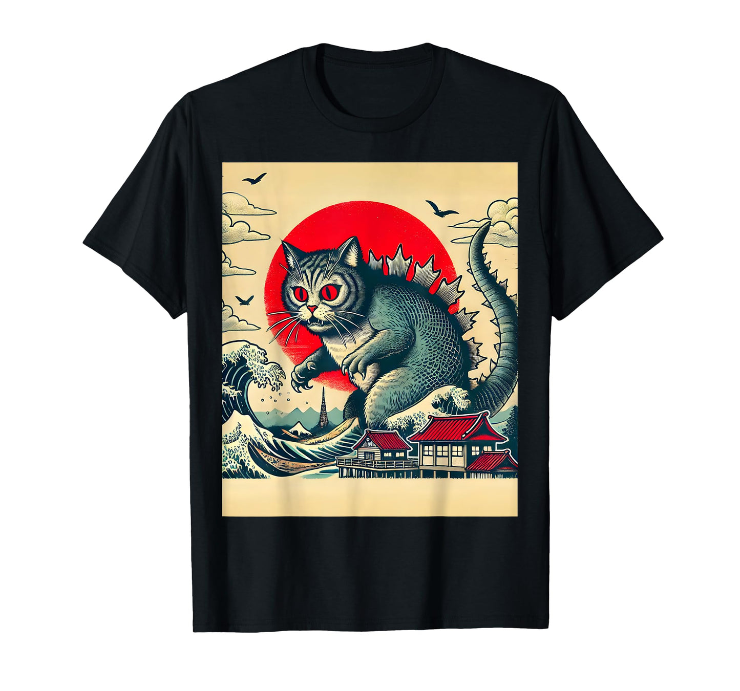 Catzilla Cat Retro Vintage Japanese Kaiju Funny Cat Monster Men Women Girls Kids T-Shirt