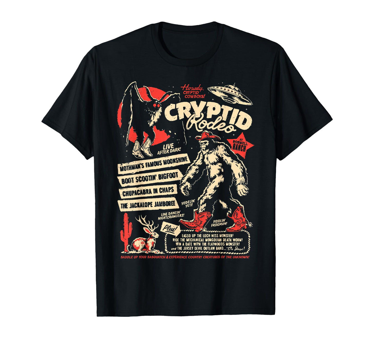 Cryptid Rodeo Mothman Chupacabra Jackalope Cowboy Halloween T-Shirt