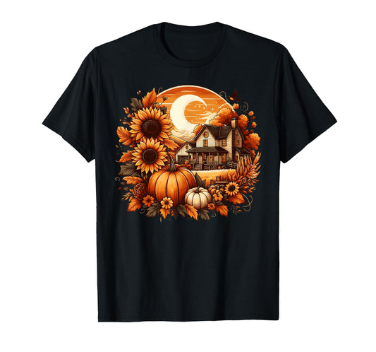 Cottagecore Vintage Moon Floral Pumpkin Fall Leaves T-Shirt