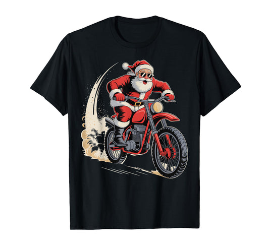 Dirt Bike Christmas Santa Motocross Biker Funny Xmas Boys T-Shirt