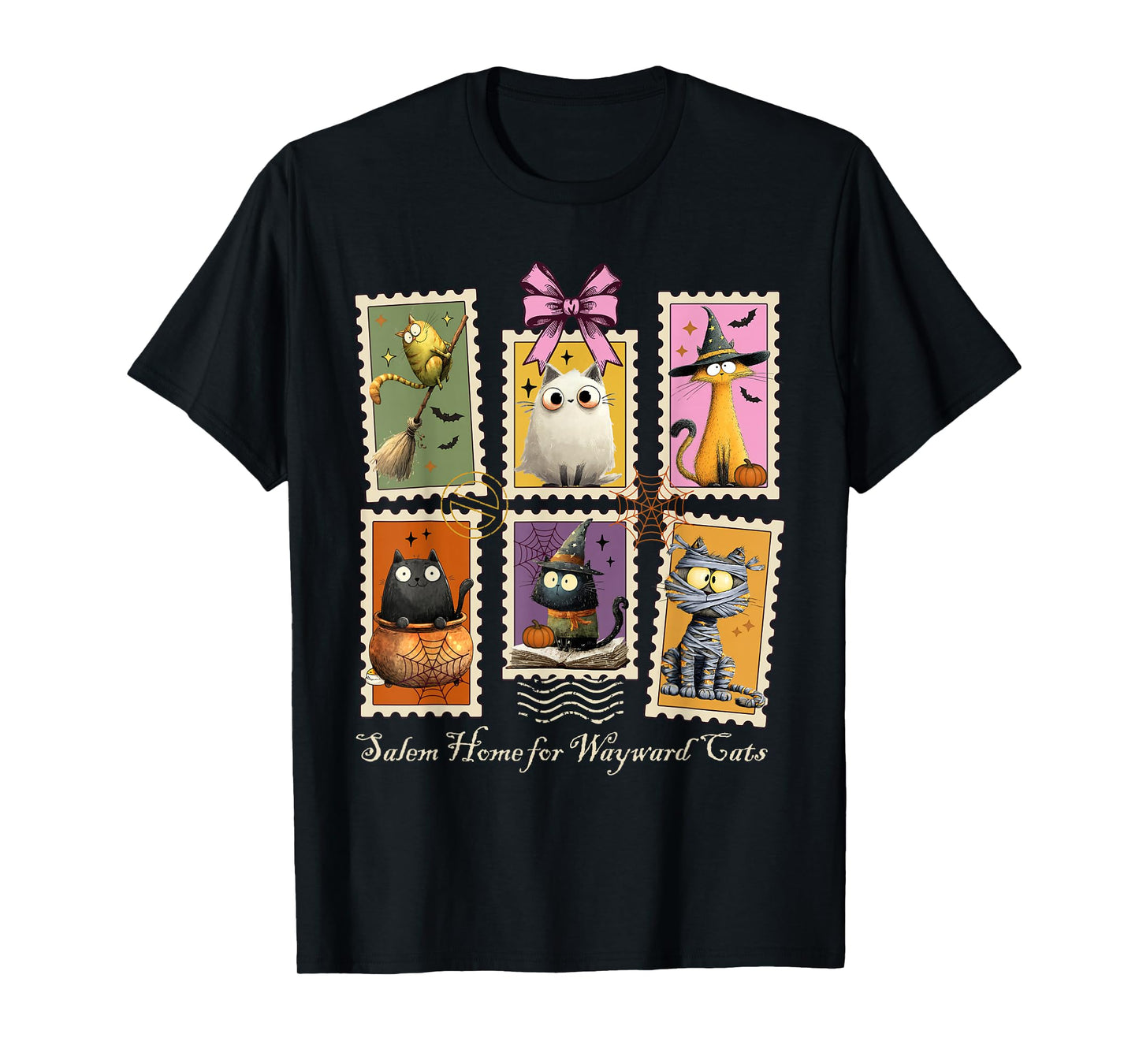 Witch Salem Wayward Black Cats 1692 Halloween Postage Stamp T-Shirt