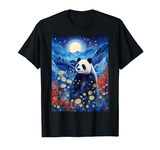 Panda Starry Night Van Gogh Style Graphic T-Shirt