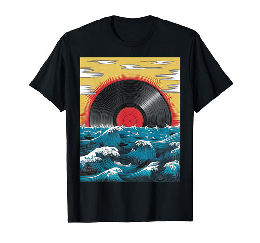 Funny Vintage Vinyl Record Sun Japanese Art DJ Electronic T-Shirt