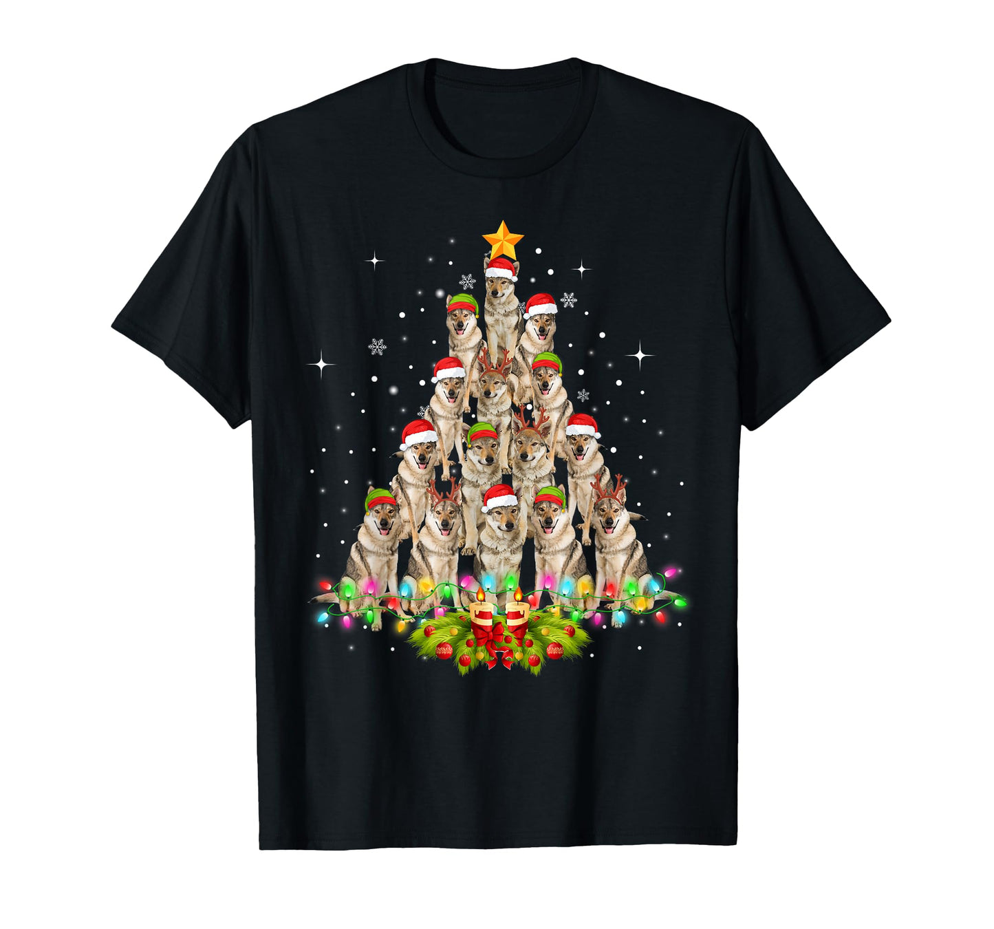 Wolfs Tree Christmas Sweater Xmas Pet Animal Wolf Lover Gift T-Shirt