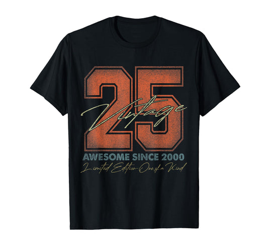 Vintage Number Shirts For Men and Women 2025 25th Birthday T-Shirt - Unisex-Adults - Black - Small - Short Sleeve - T-Shirt - Limited Edition