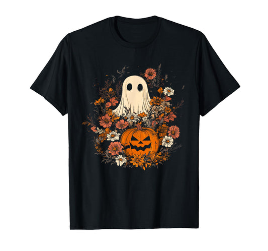 Vintage Floral Ghost Halloween Ghost in the Forest Gothic T-Shirt