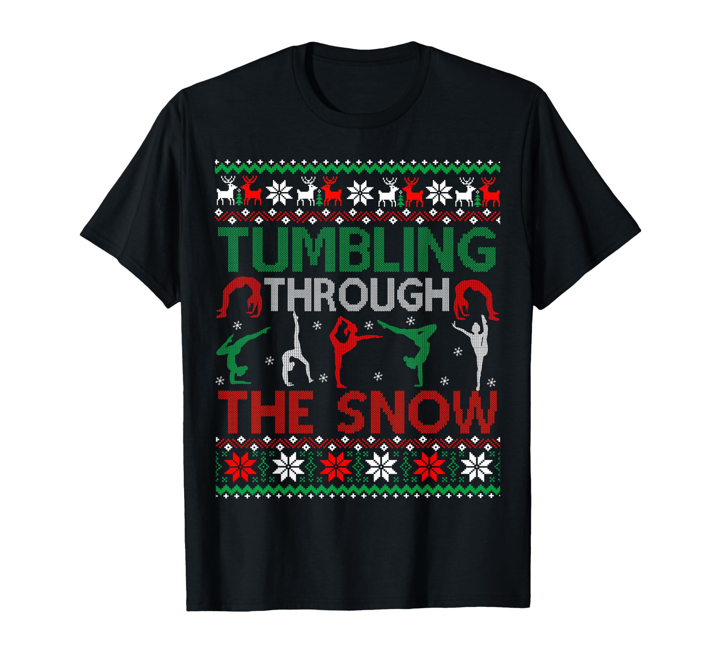 Tumbling Gymnastics Ugly Christmas Sweater Party T-Shirt