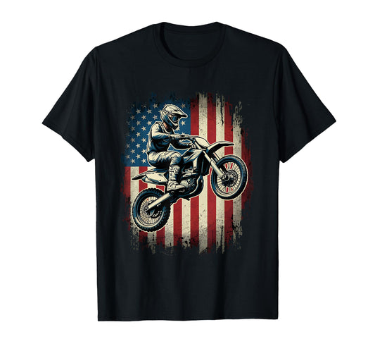 Dirt Bike American Flag Motocross Biker USA Vintage T-Shirt